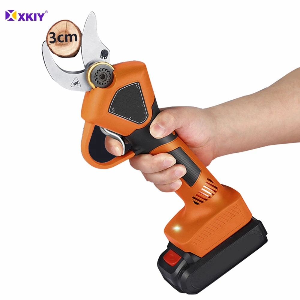XKIY Electric Pruning Shears 30mm 21V Rechargeable Pruner Trimmer with Li-on Battery Cordless Sharp- Blade Cutter Garden Scissor