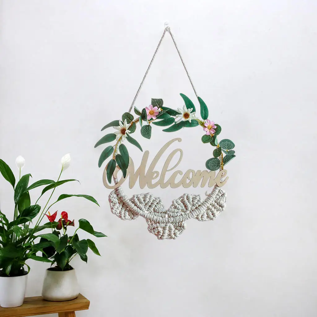 

Welcome Sign Wreath Front Door Hanger Round Outdoor Hanging Decoration For Home Vertical Sign Wedding