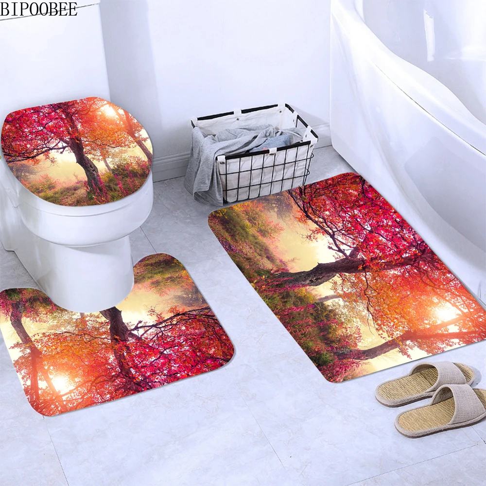 Лесные деревья растения занавески для ванной комнаты душа с природным пейзажем