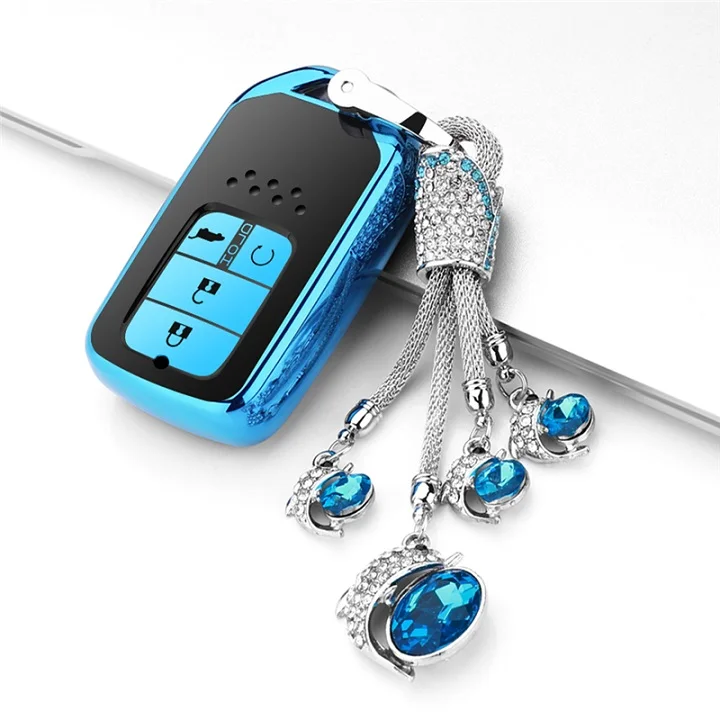 D-Blue-Keyring Мягкий ТПУ чехол для ПК брелок для ключей Автомобильный ключ чехол для Honda Civic Accord Pilot HR-V для CXV автомобильные аксессуары - Название цвета: D-Blue-Keyring