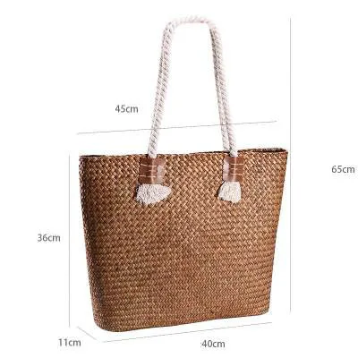 coffee big Винтажные соломенные сумки из ротанга, женские сумки через плечо, плетеная лоза женские сумочки, бамбуковые сумки большой емкости, повседневные летние пляжные сумочки - Цвет: coffee big