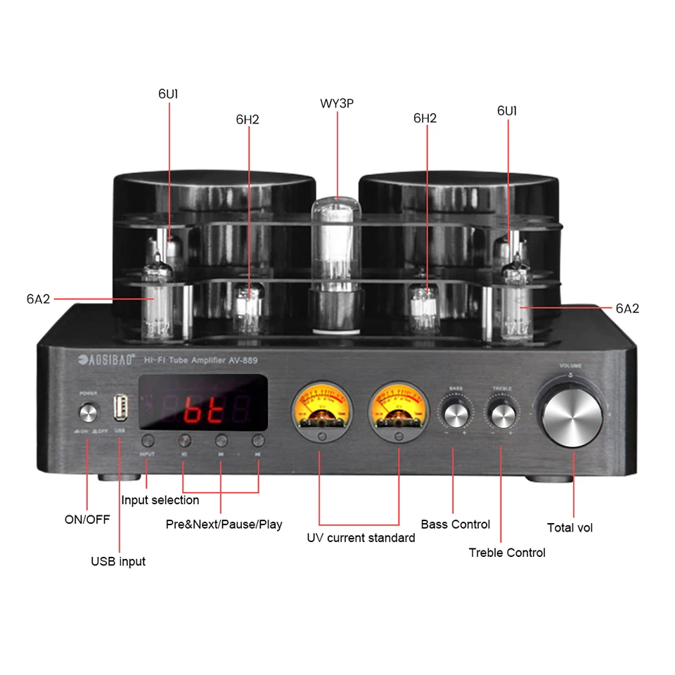 Ламповый усилитель AOSIBAO AV889 BT 5 0 HiFi Мощный USB-усилитель ламповый ретро-усилитель