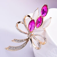 classic exquisite female golden bright opal shining crystal big bow brooches pin for women wedding bouquets