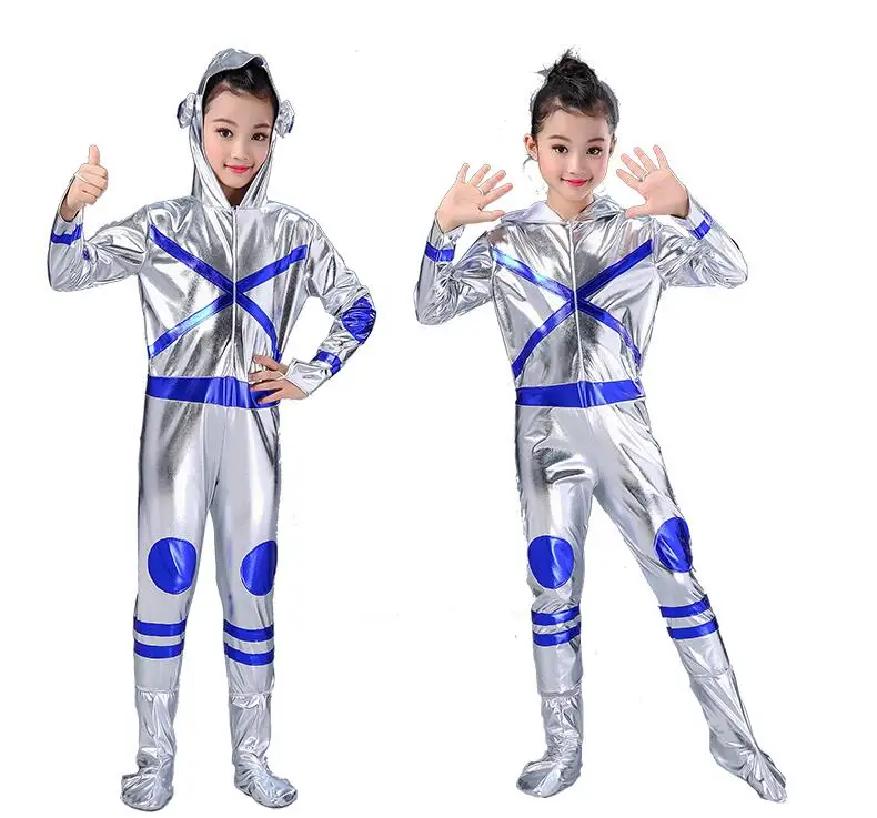 Детский костюм робота цвет белый серебристый космонавта для сцены Одежда танцев