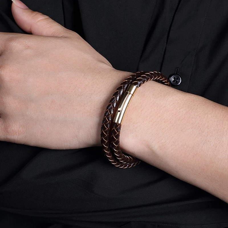 Mozo Fashion Jewelry Для мужчин из натуральной кожи коричневого цвета Rope Chain