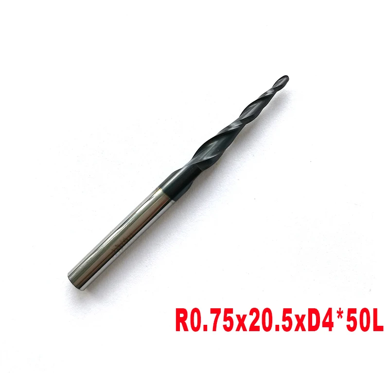 2 шт./лот R0.75 * D4 20 5 50L 2F HRC55 из твёрдого карбида вольфрама конических фрез со