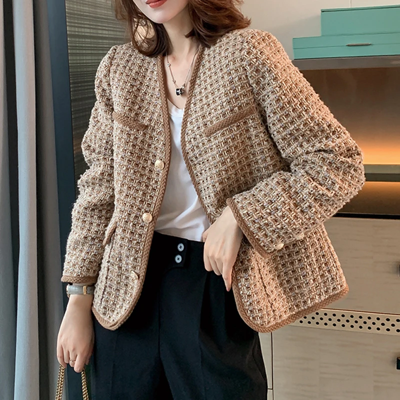 

2021 spring and autumn new small fragrant wind woven jacket female European goods ladies French short top trend