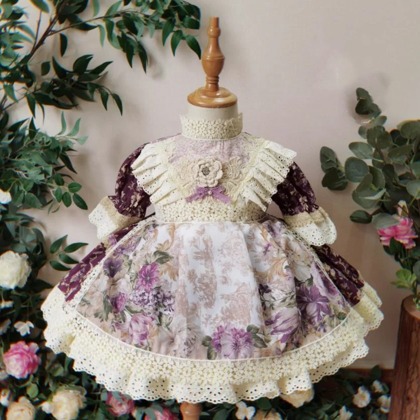 

2PCS Miayii Baby Clothing Spanish Vintage Lolita Ball Gown Lace Print Birthday Party Easter Eid Princess Dress For Girls A128