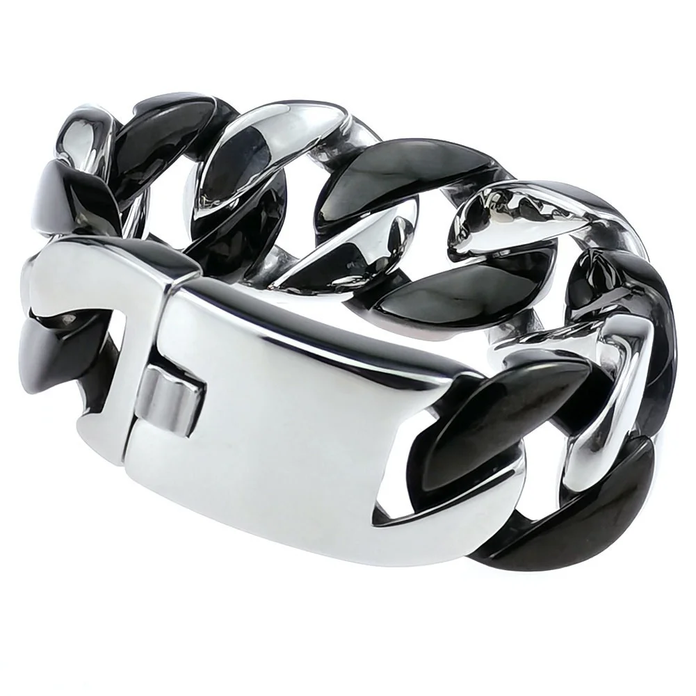 Men woman 316L stainless steel & black tone 24mm solid Miami Curb Chain Bracelet Set Cuban bracelet bangle jewelry