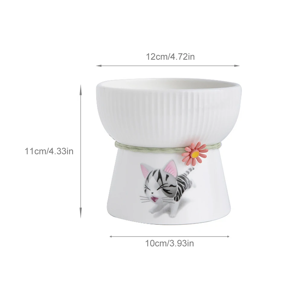 

High Foot Cat Bowl Cat Food Bowl Cat Bowl Stripe Ceramic Cat Water Bowl Cat Food Bowl Neck Protection Cat Bowl Pet Supply