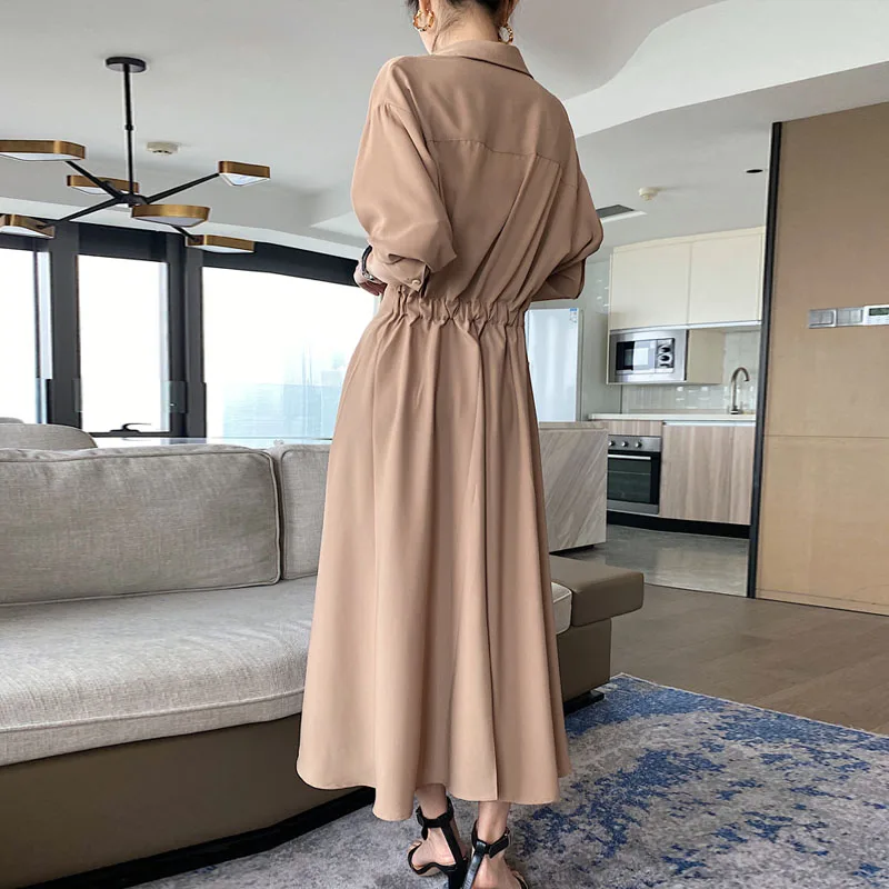

Women Summer Shirts Dress One Piece Elegant Long Sleeve Turn Down Collar Female A-Line Dresses Ladies French Vestidos Sundress