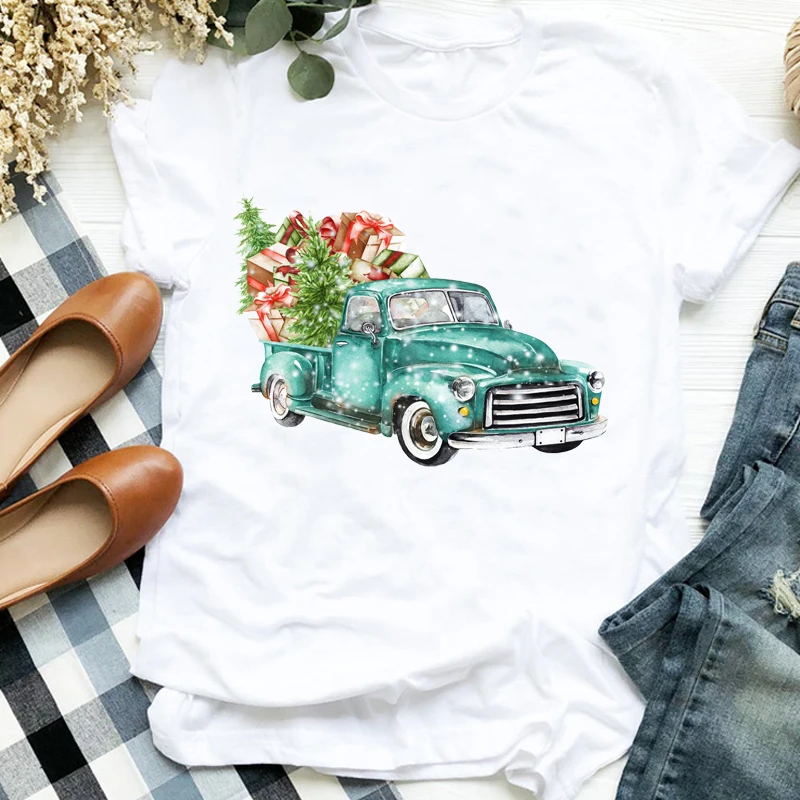

Women Lady Leopard Truck Tree Autumn Winter Merry Christmas Womens Clothes Shirt T Tee for Tshirt Female Top Graphic T-shirt