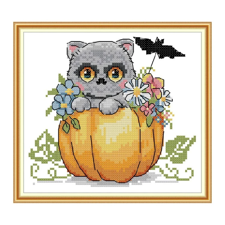 

High Quality Threads 11ct Printed on Fabric 14ct Counted Chinese Cross Stitch Kits Set Embroidery Needlework Halloween Cat New