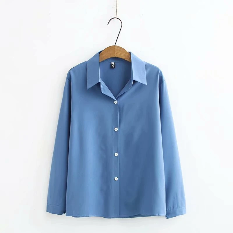 Женская блузка размера плюс большого однотонные рубашки с воротником и длинным