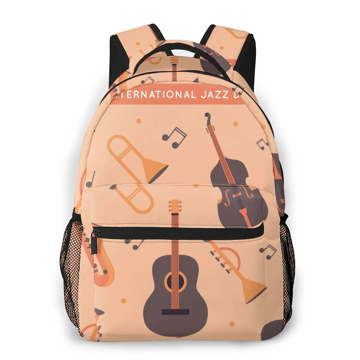 

Fashion Women Backpack School Bags For Teenagers Girls Vintage Jazz Background With Musical Instruments Student Backpack
