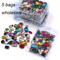 free shipping wholesale 5 bags mixed shape mix colors silver base sewing glass crystal rhinestones for clothingwedding dress