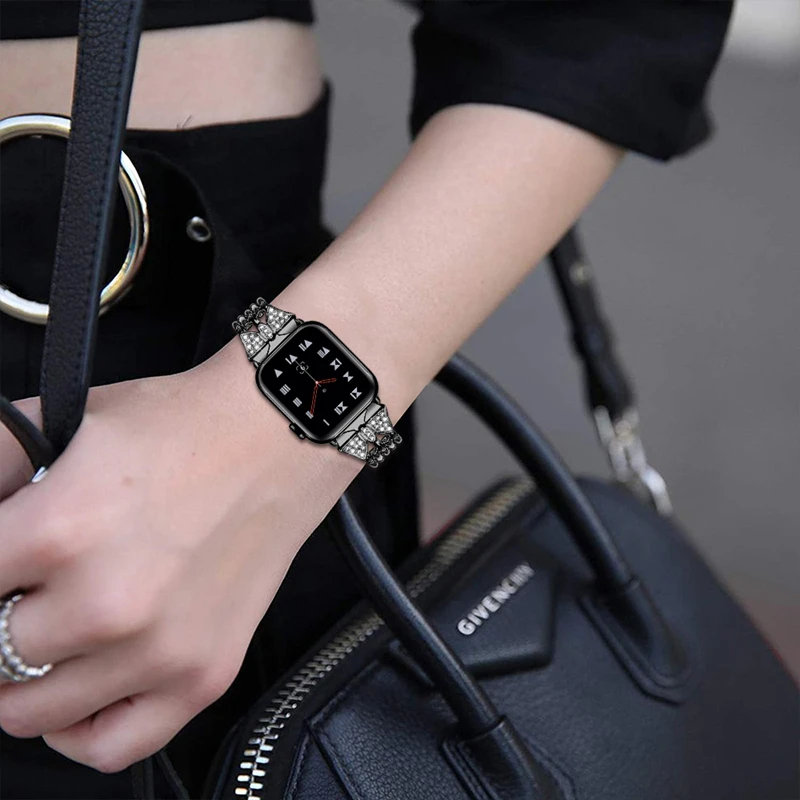 

For Apple Watch Band 44mm 40mm 42mm 38mm Women Watch Accessories Diamond Stainless Steel Bracelet for iWatch SE 6 5 4 3 2 1 Belt