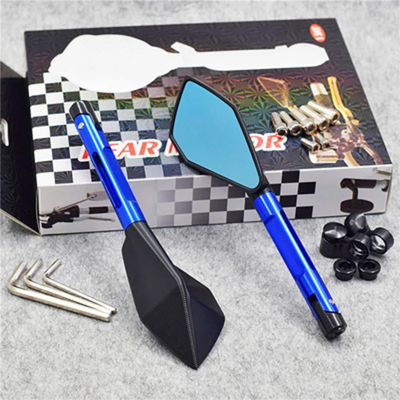 Зеркало заднего вида Универсальное на руль мотоцикла алюминиевое синее