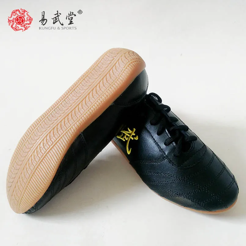 

Yiwutang Chinese Kung fu shoes black Tai chi and Taiji shoes Leather Wu shu for men or woman Martial arts products taekwondo