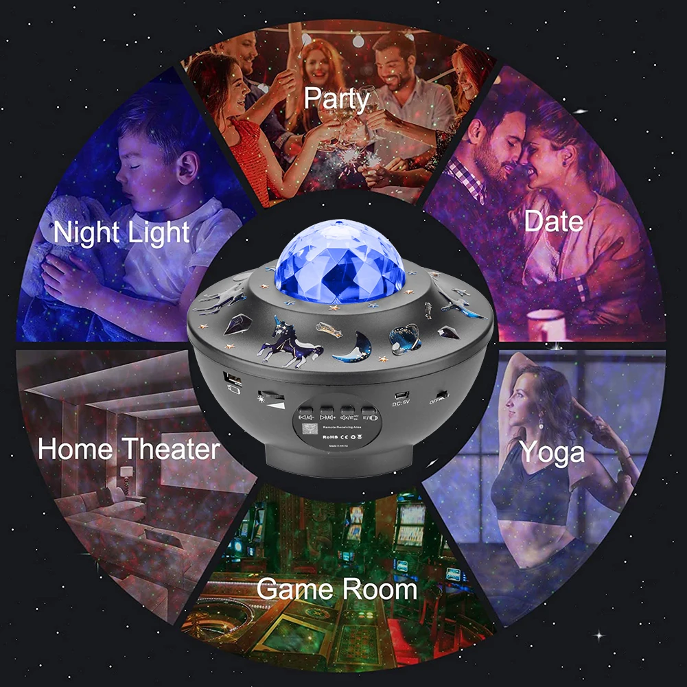 

Projector Lamp LED Star Night Light Wave Sky Starry Bluetooth USB Voice Control Music Player Lighting Lamp Star Projector