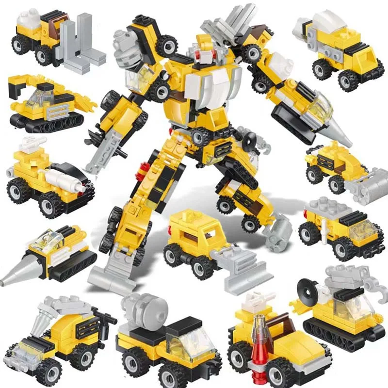 New 12 In 1 City Project Series Engineering vehicle Car Model DIY Building Blocks Enlighten Learning Brick Toy For Children | Игрушки и