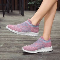 women shoes big size 42 sneakers women breathable mesh sports shoes female slip on platform sneakers grey knit sock shoes casual