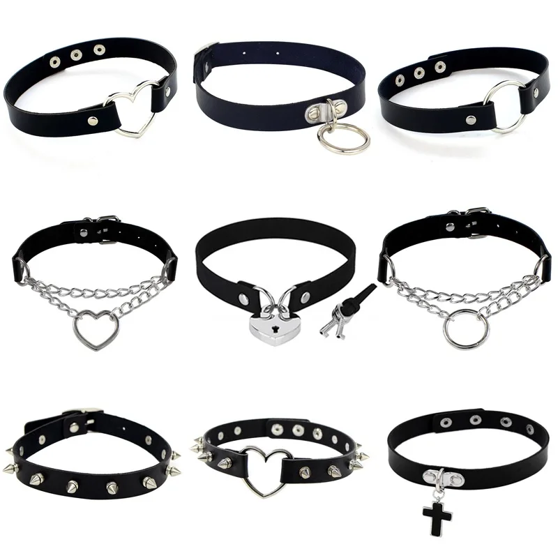 

Gothic Punk Leather Torques Choker Necklace For Women Girls Rivet Heart Cross Pendant Necklace Rock Fashion Collar Jewelry Gifts