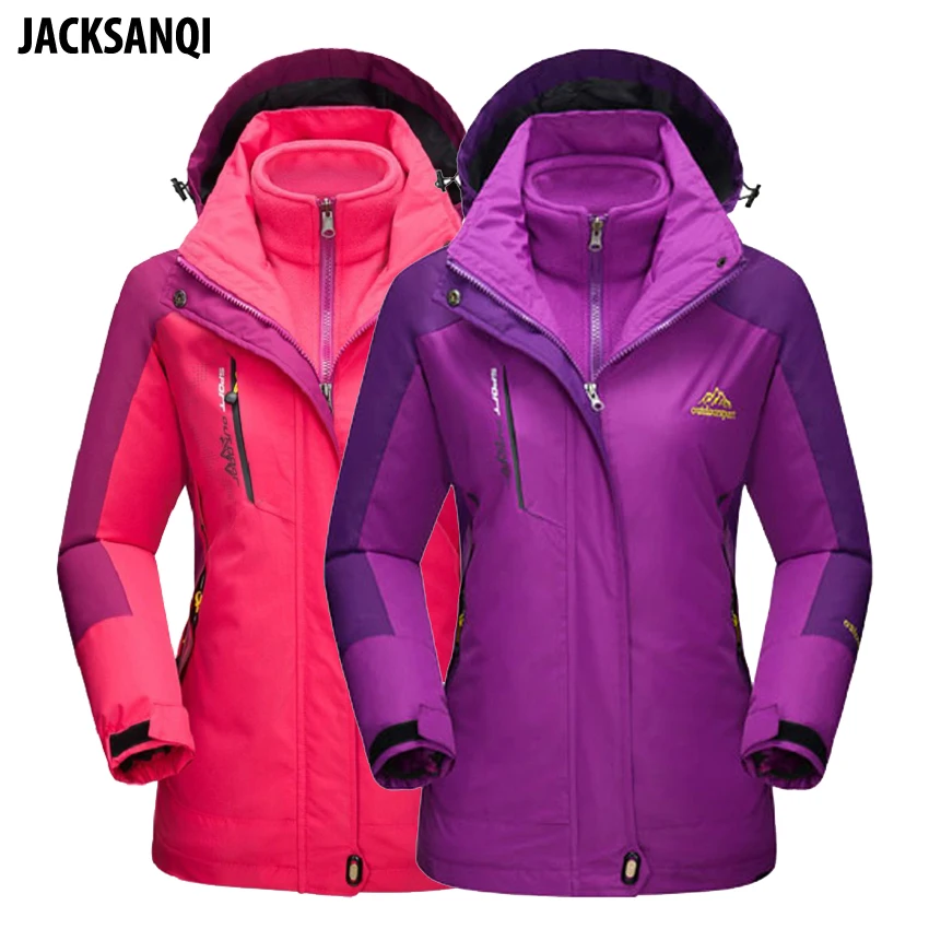 

JACKSANQI Winter Women's 2 pieces Softshell Fleece Jackets Outdoor Sports Waterproof Thermal Hiking Skiing Female Coats RA294