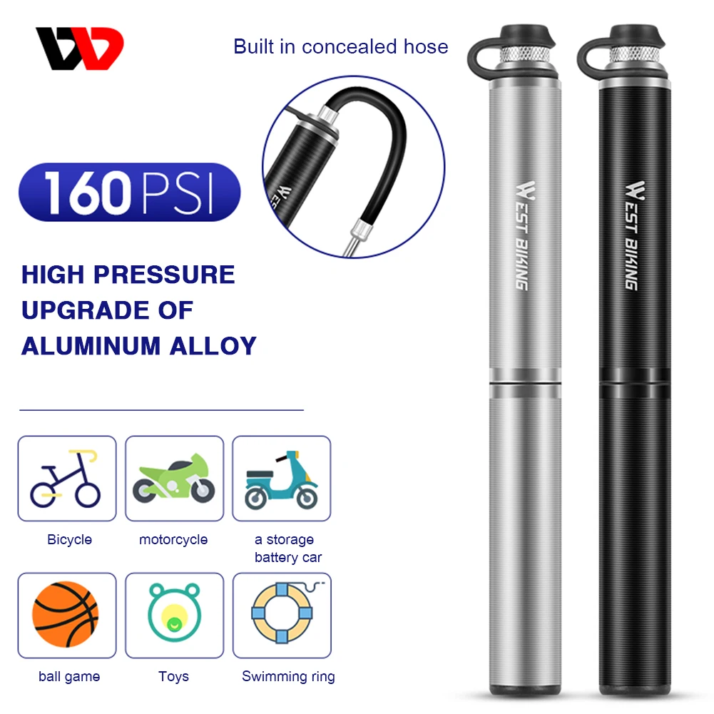 

WEST BIKING Bicycle Pump 160PSI MTB Road Bike Pump Mini Cycling Inflator Presta Schrader Valve Hose Pumps Bicycle Accessories