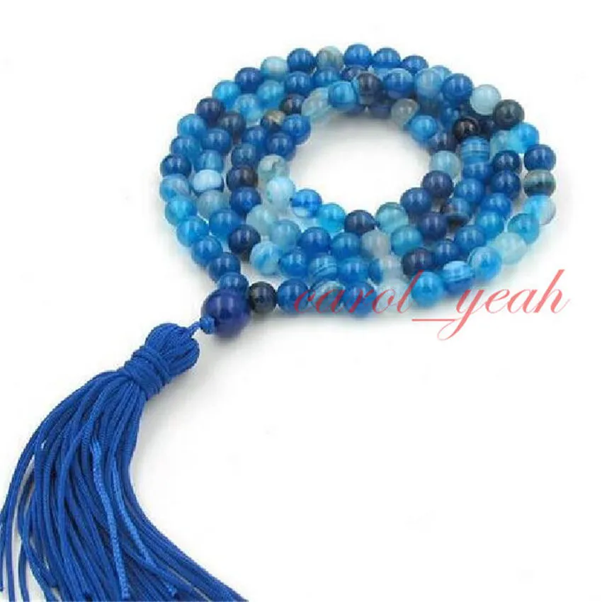

6mm Blue Agate 108 Bead Necklace Cuff Elegant Pray Wristband Yoga Buddhism Meditation Reiki Bless