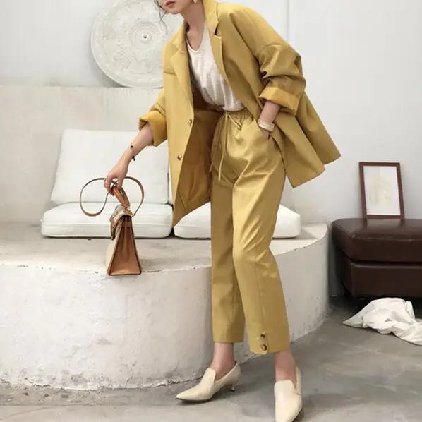 Костюм женский Осень 2020 новый темперамент Свободный Длинный Костюмный пиджак +