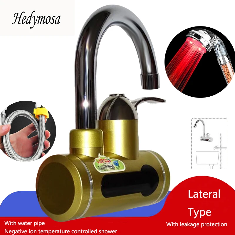 Gold Lateral Type Обогреватель, набор красных водонагревателей, кран, Электрический нагрев,водонагреватель, светодиодный дисплей, кухонный, горячий/холодный кран, безрезервуарный, мгновенный Душ,кухня,проточный водонагреватель - Цвет: Gold Lateral Type