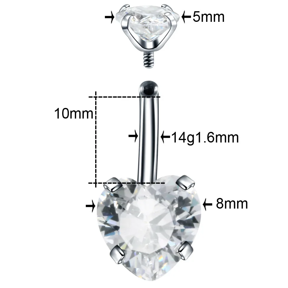 

1pc New Zircon Fashion Surgical Stainless Steel Navel Piercing Heart Belly Button Rings Belly Piercing Body Jewely Accessories