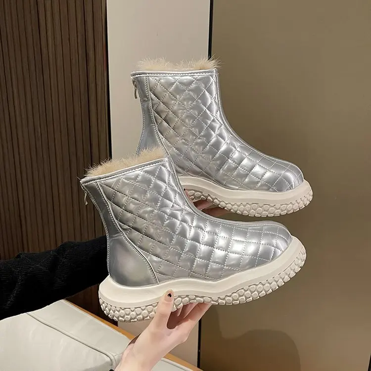 

Женская обувь для снежных дней, зимние теплые пушистые женские ботильоны, женская обувь, женские зимние ботинки на молнии, ботильоны на сред...