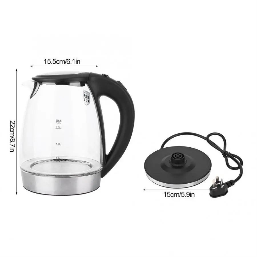 1.7л Электрический чайник стеклянный чайный нагреватель котел с Светодиодный