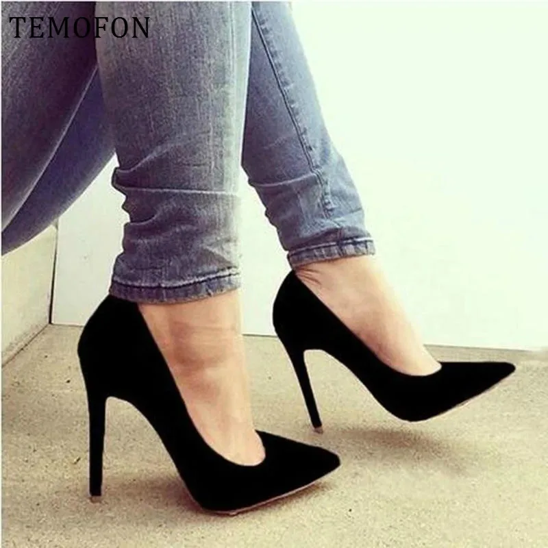 TEMOFON/пикантные черные туфли-лодочки на высоком каблуке для женщин Леопардовая