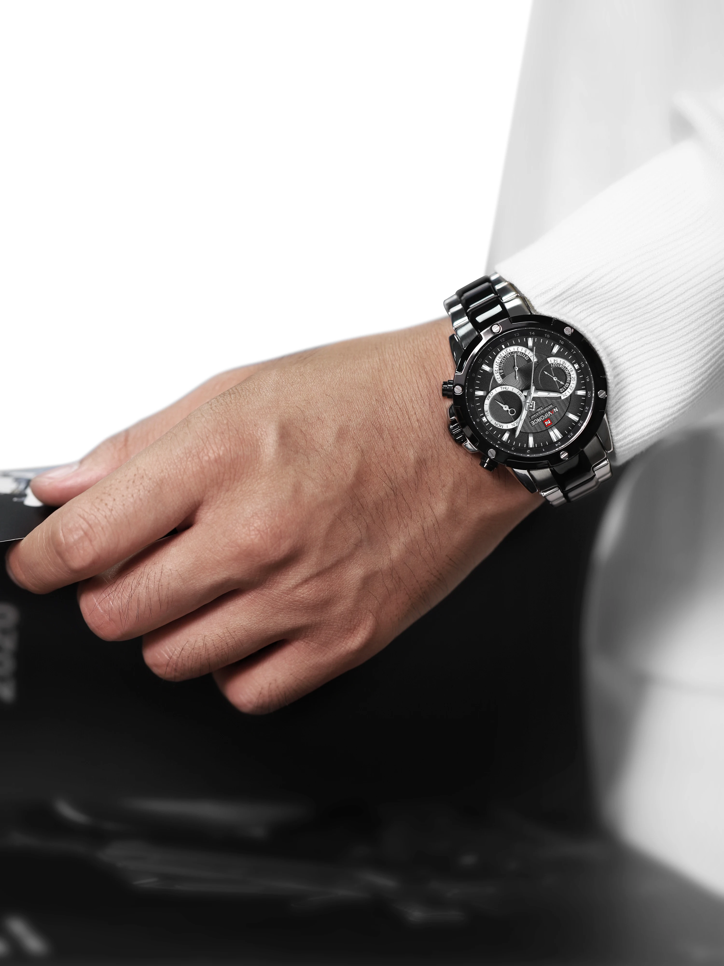 Часы NAVIFORCE Мужские кварцевые роскошные модные повседневные водонепроницаемые из