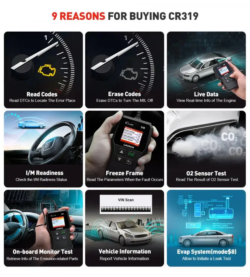 X431 CR3001 полный OBD2 сканер OBDII считыватель кодов двигателя автомобиля
