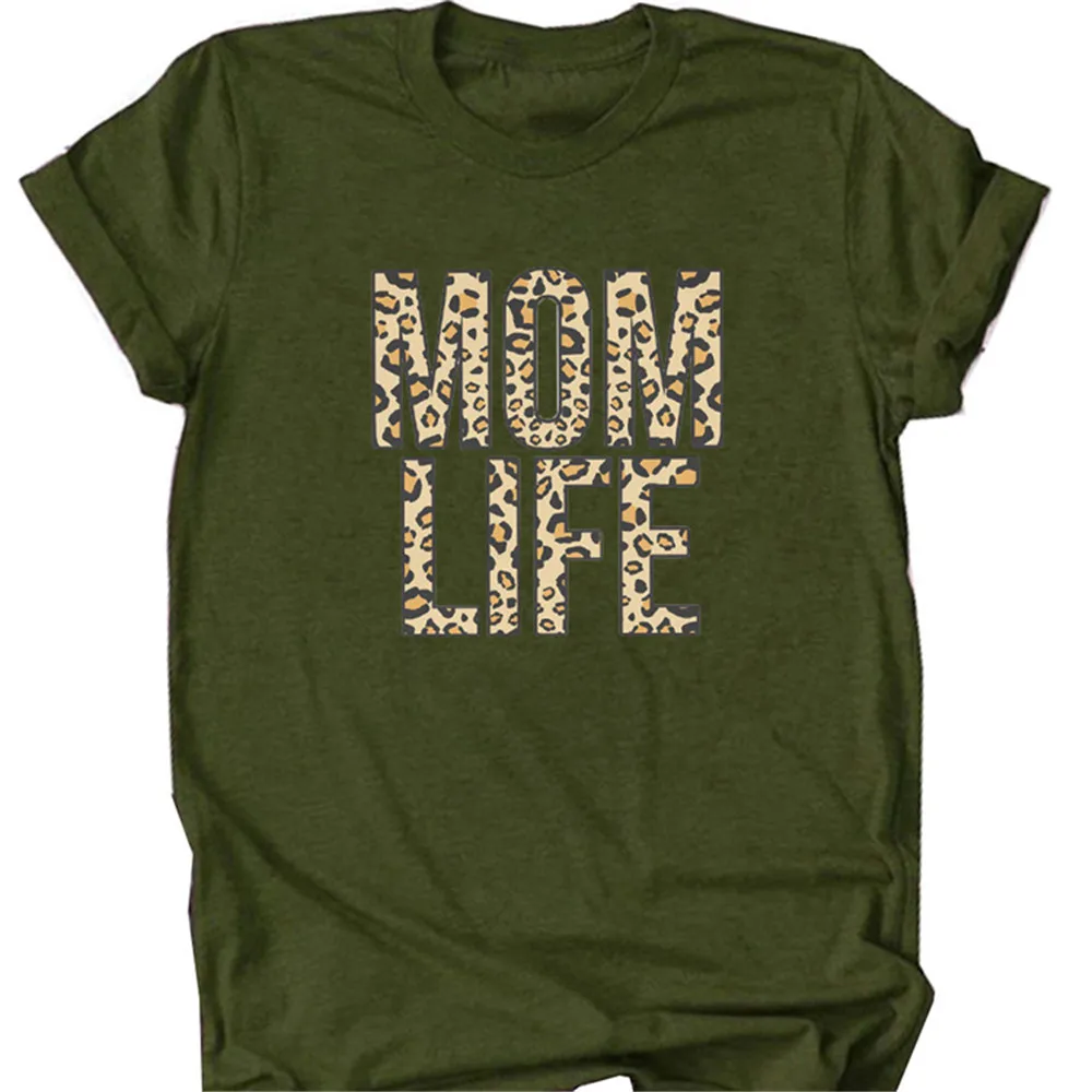 Женская футболка с леопардовым принтом MOM LIFE коротким рукавом | одежда