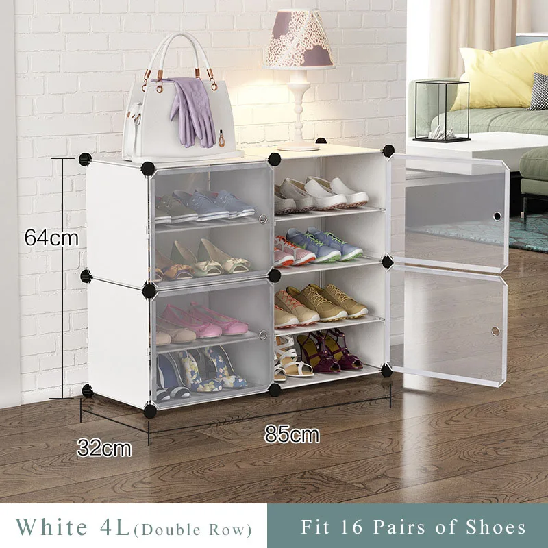 White 4L Double-row Shoe Rack Home Dustproof Modular Closet Furniture Shoes Cabinet Door Space-saving Shoe Organizer Keep Room Neat - Цвет: White 4L