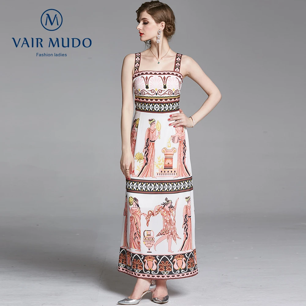 

New Women's Dress Light-Cooked Holiday Style Sling Long Skirt Ethnic Style Printed Dress Elegant Fashion Female Summer ShoeY-176