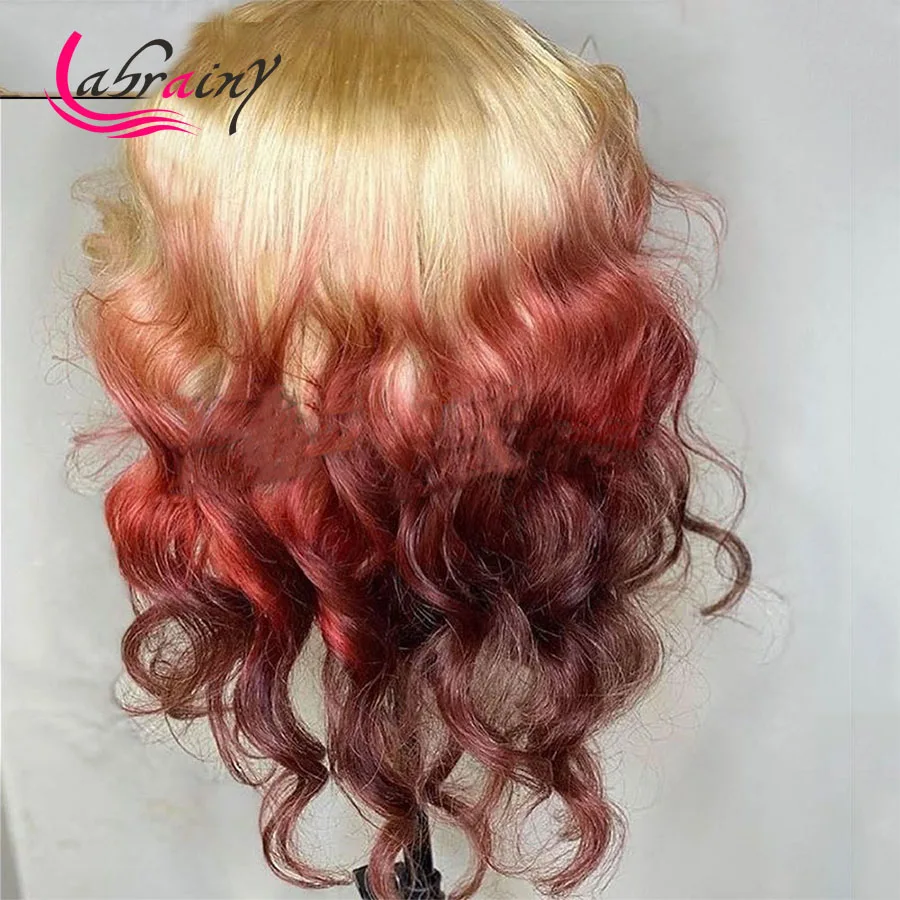 

HD Transparent Ombre 613 Blonde 99J Body Wave Lace Frontal Wigs Red Colored Pink Pre Plucked Bleached Knots Full Burgundy 13x6