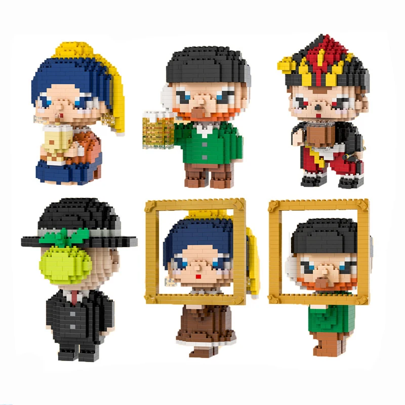 

Cute Artist Micro Building Blocks Famous Paintings The Son Of Man Pearl Earring Girl Figures Diamond Mini Brick Toys For Kids