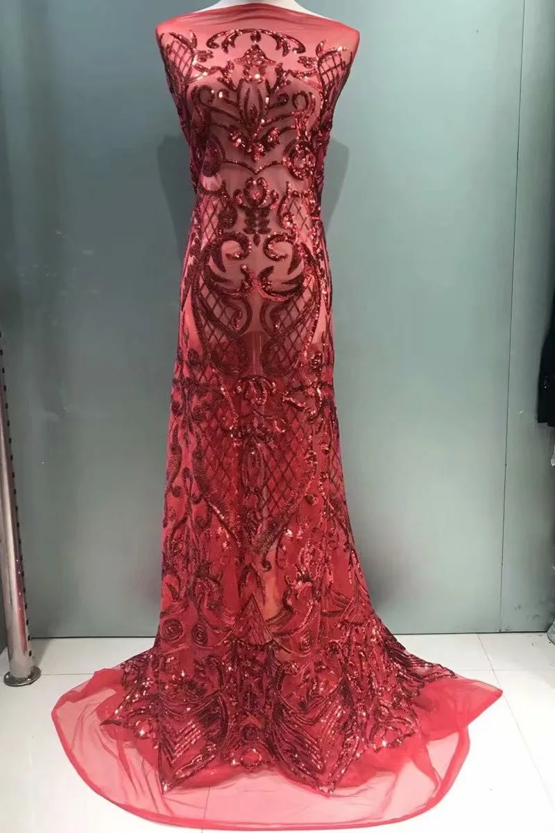 Кружевная ткань с блестками красного цвета Высококачественная африканская