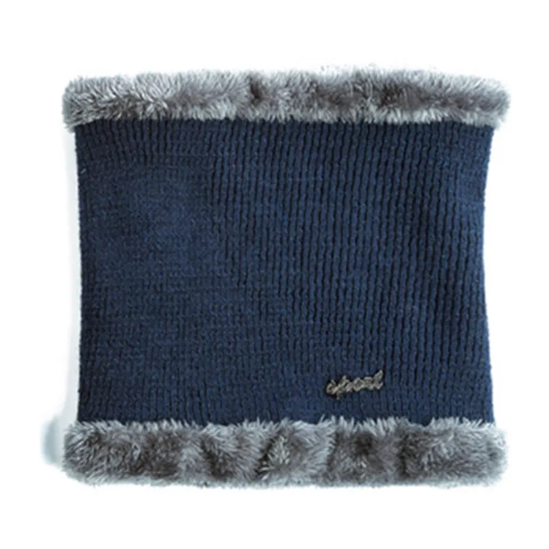 Новинка, зимние шапки для мужчин, высокое качество, на каждый день, Skullies Beanie, шапка, в полоску, дизайн, зимняя шапка, шерстяной шарф, шея, теплая, вязаная шапка - Цвет: Navy Blue Warmer