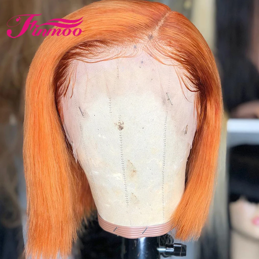 Парик с оранжевым Бобом парики из человеческих волос на фронте шнурка для женщин