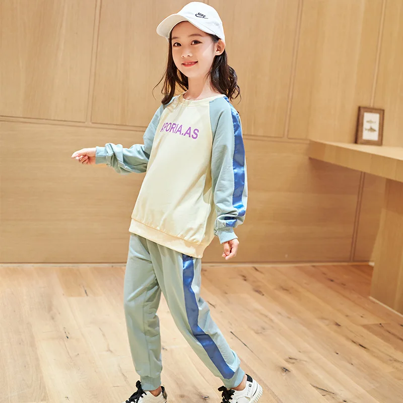 

Комплекты одежды для девочек весенне-Осенние костюмы топ с капюшоном и мультяшным принтом + спортивные штаны детские повседневные Костюмы