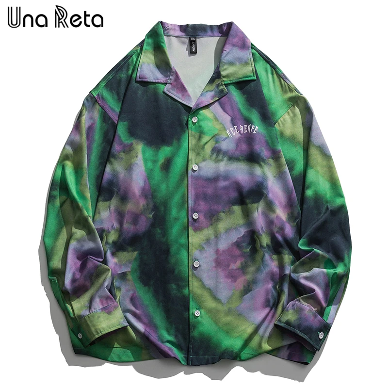 

Una Reta Men Shirt Spring 2022 Harajuku Men Clothing Dye Tie Print Long Sleeve Shirts Streetwear Casual Loose Shirts For Men
