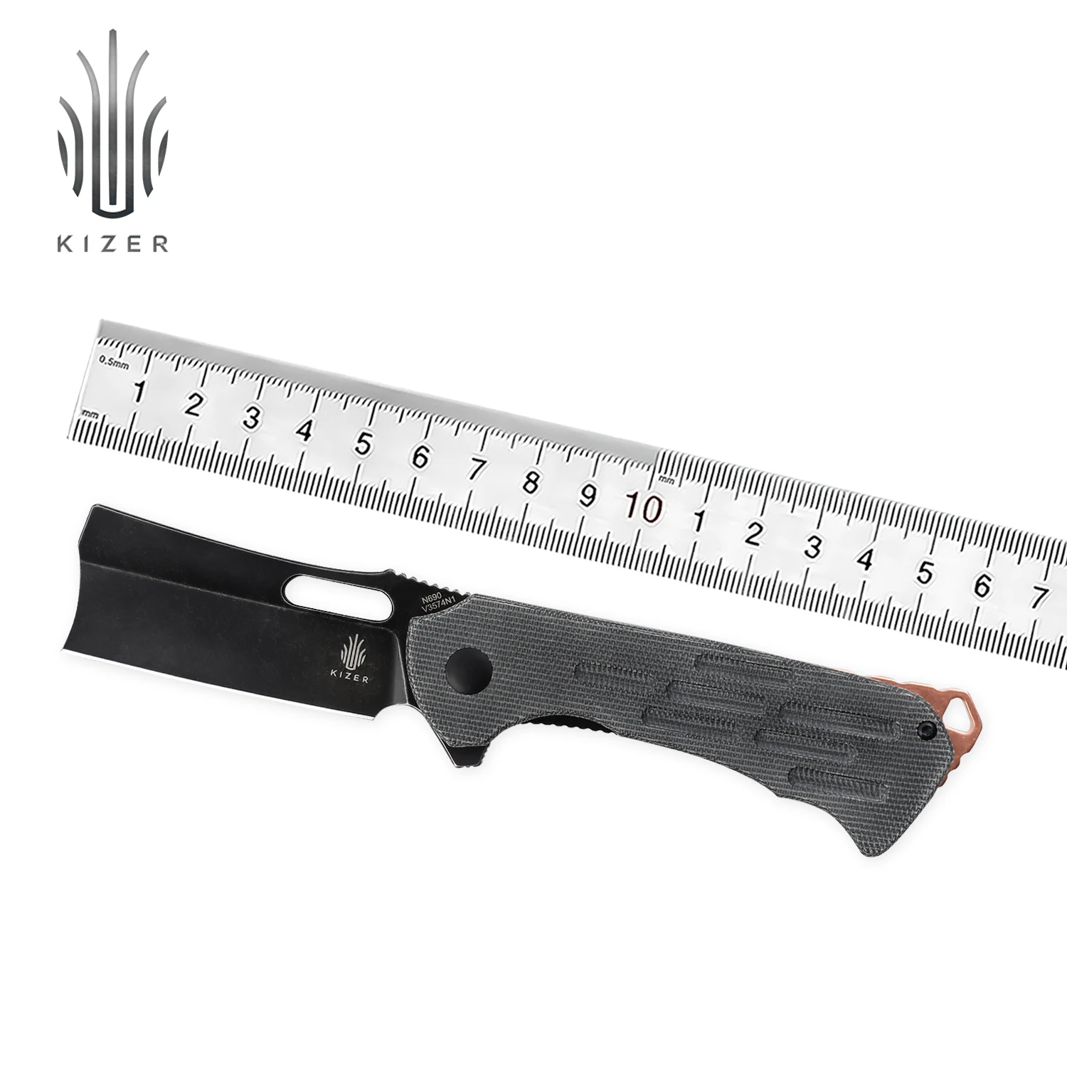 Kizer Hunting Knife Quatch V3574N1 2021 New Micarta Handle & Black Stonewashed Blade Knife with Copper Backspacer