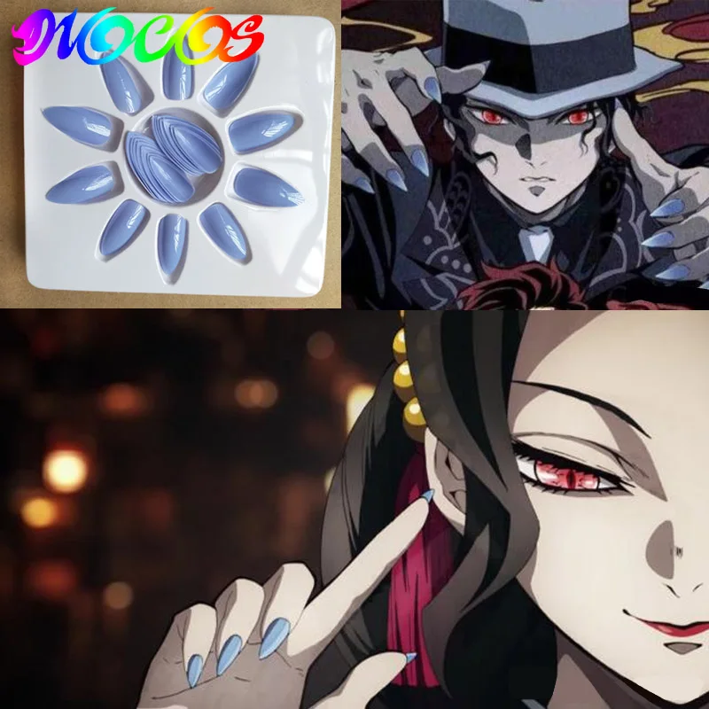 Nails DIOCOS Demon Slayer Kimetsu no Yaiba Kibutsuji Muzan косплей парик из черных кудрявых волос Майкл Джексон белая шляпа - Цвет: Nails